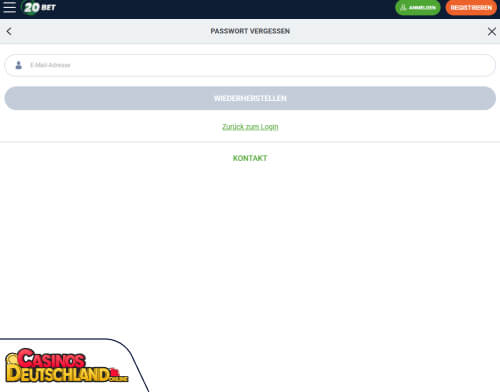 20Bet Casino Problem beim Einloggen