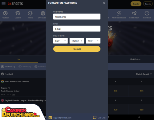 24Slots Casino Problem beim Einloggen
