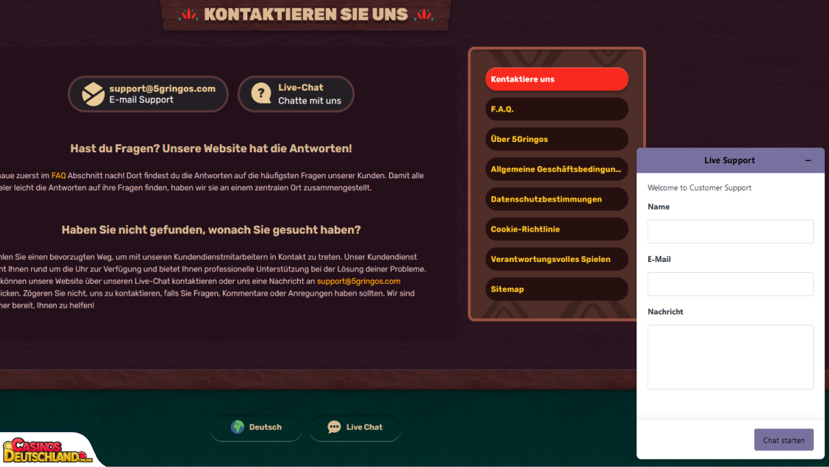 5 Gringos Casino Unterstützung