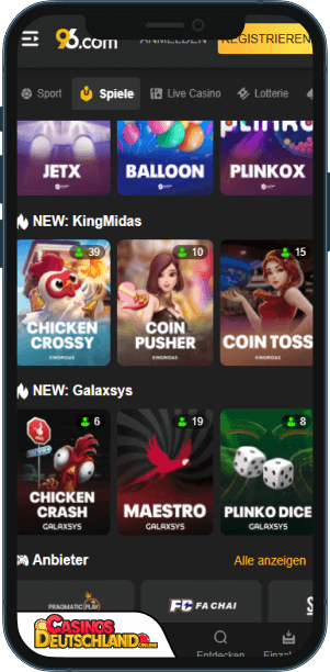 96.com Casino Mobile app