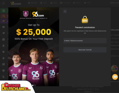 96.com Casino Problem beim Einloggen