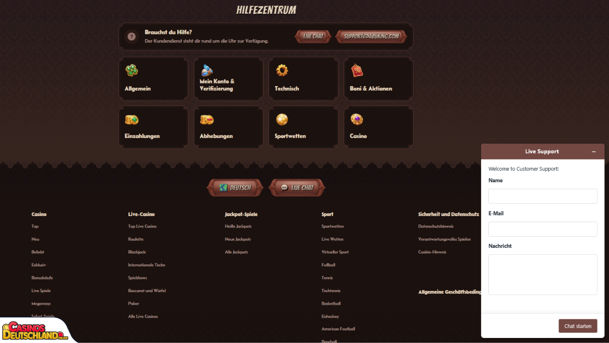 AbuKing Casino Unterstützung