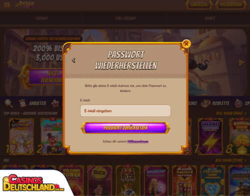 Alawin Casino Problem beim Einloggen