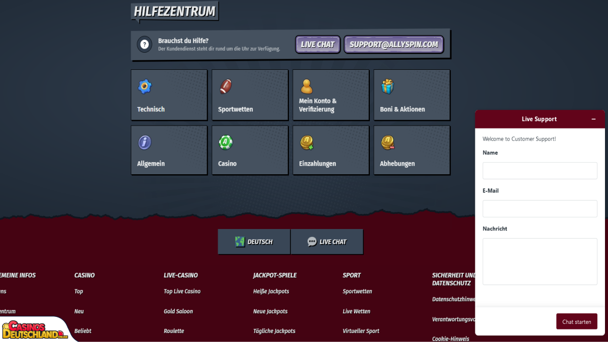 AllySpin Casino Unterstützung