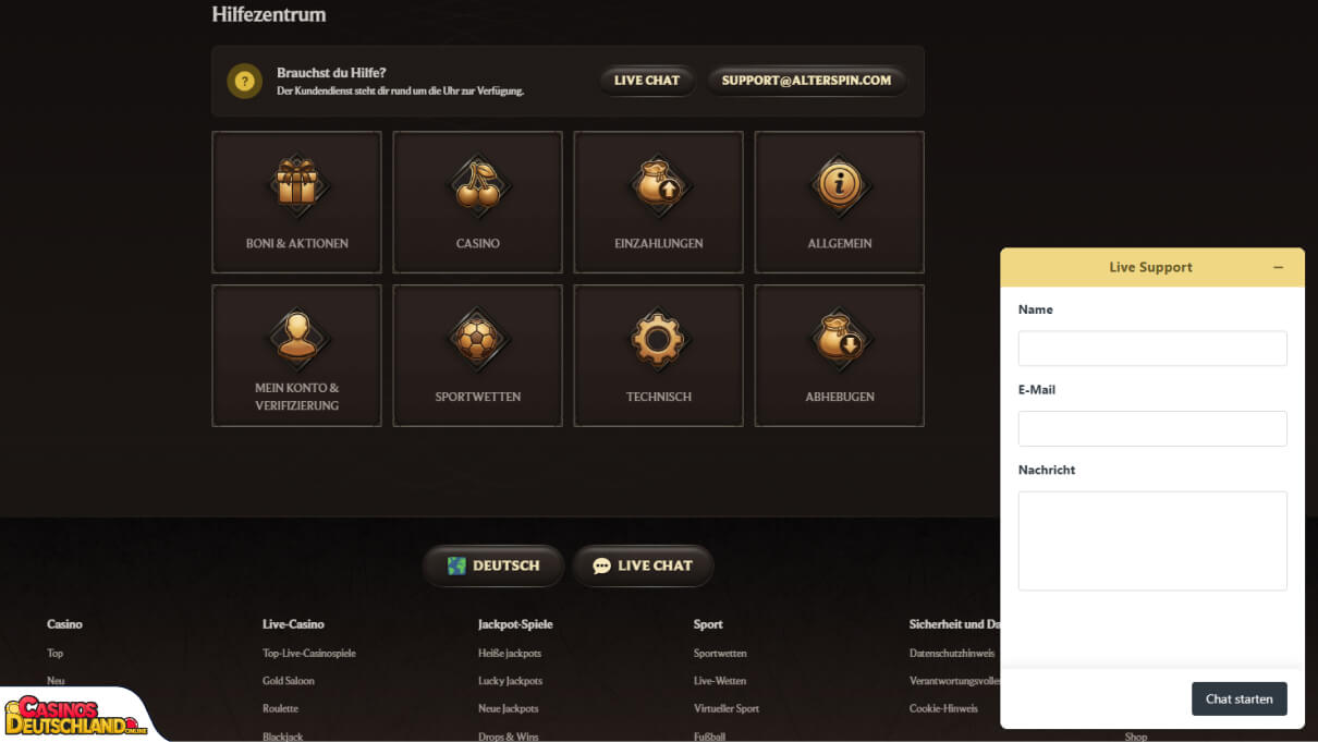 AlterSpin Casino Unterstützung