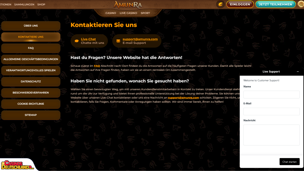 AmunRa Casino Unterstützung