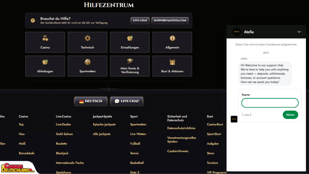 Atefia Casino Unterstützung