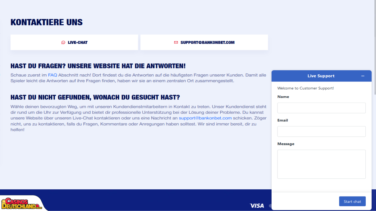 Bankonbet Casino Unterstützung