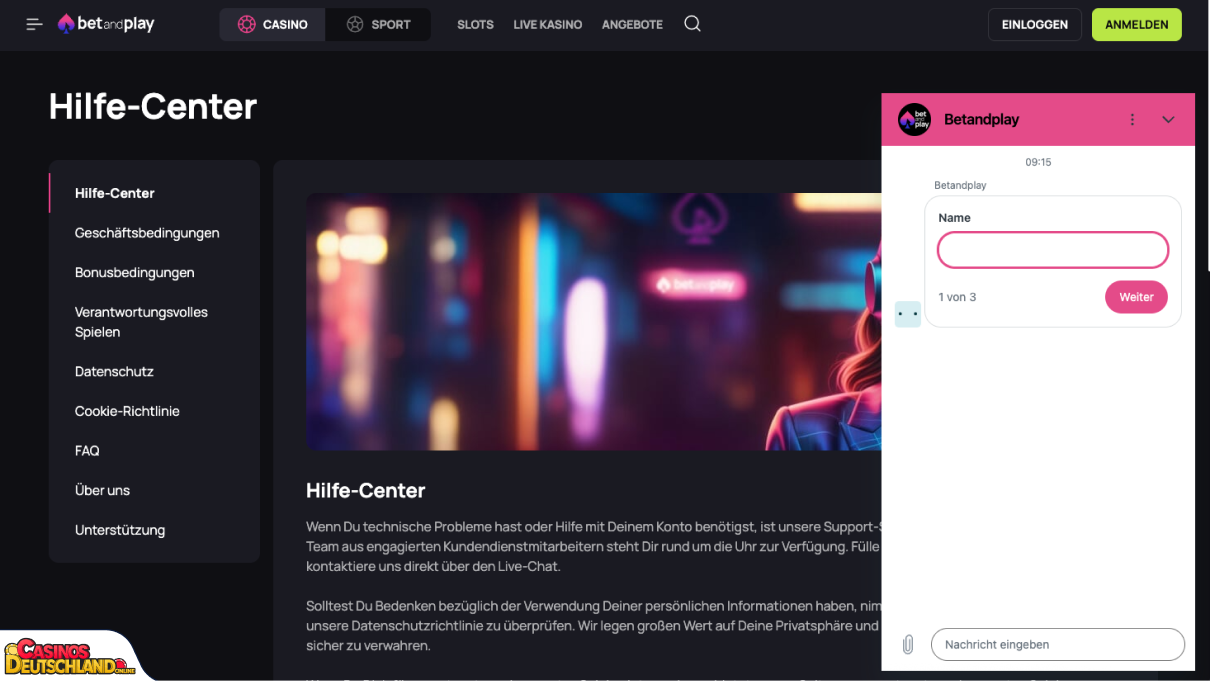 BetAndPlay Casino Unterstützung