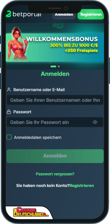 BetPortal Casino Anmeldung