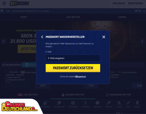 BetScore Casino Problem beim Einloggen