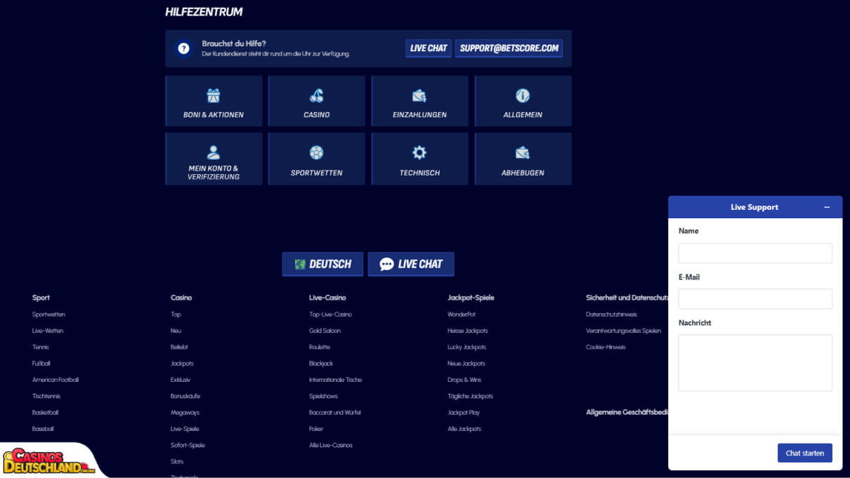 BetScore Casino Unterstützung