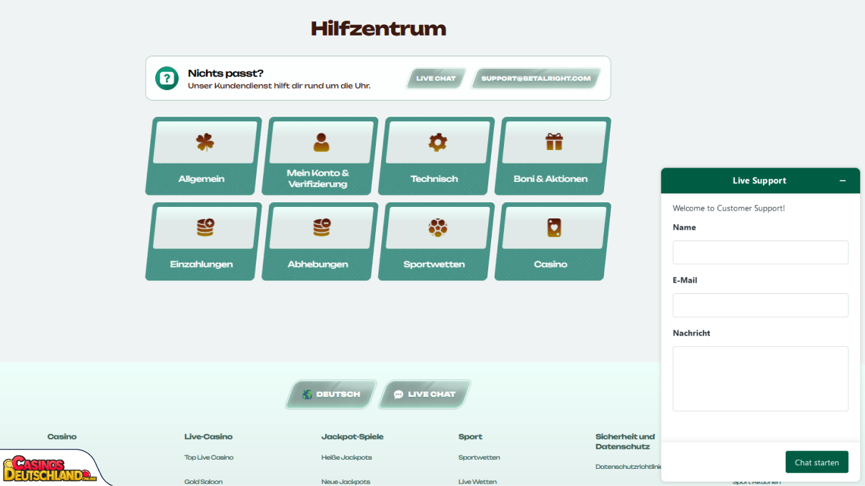 Betalright Casino Unterstützung
