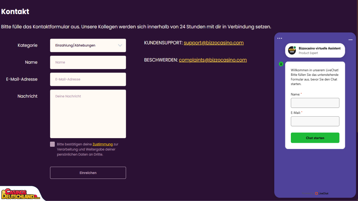 Bizzo Casino Unterstützung