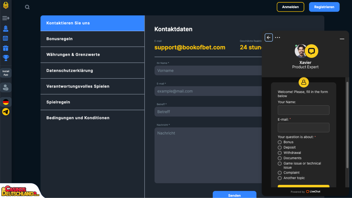 BookOfBet Casino Unterstützung
