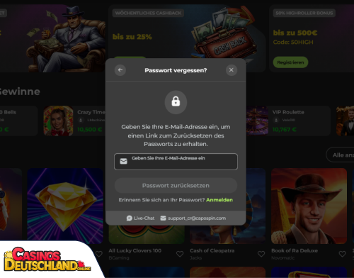 Capospin Casino Problem beim Einloggen