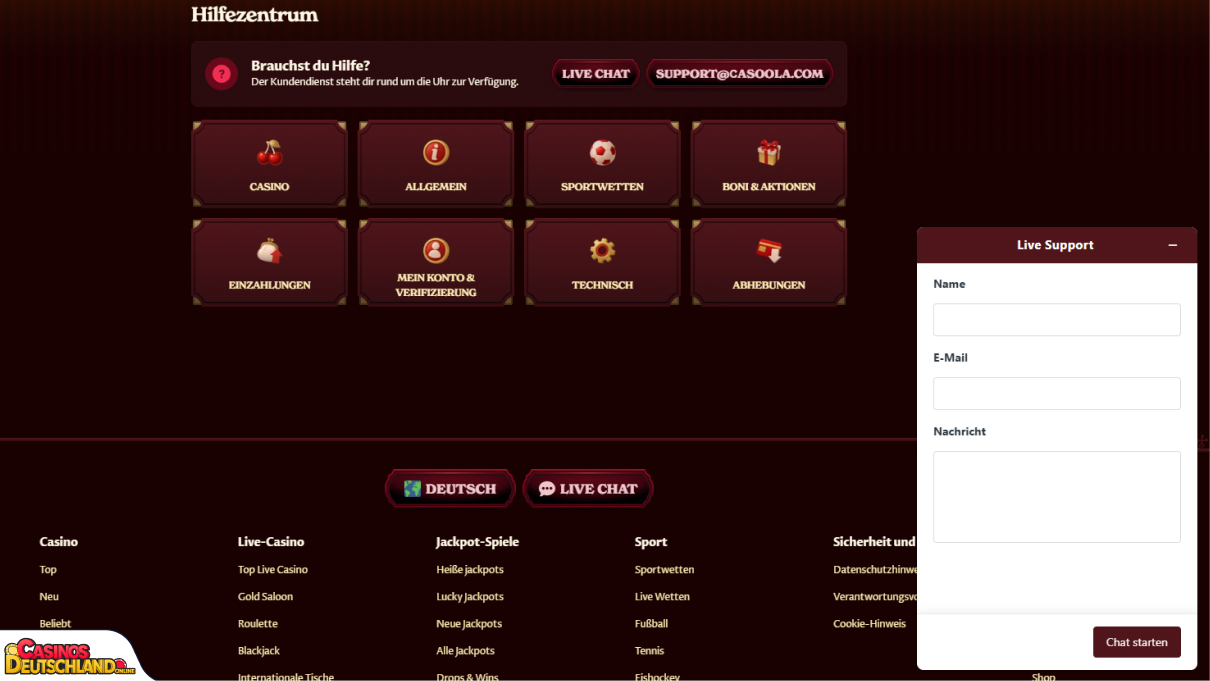 Casoola Casino Unterstützung