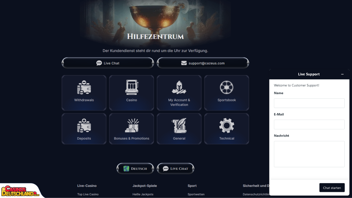 Cazeus Casino Unterstützung