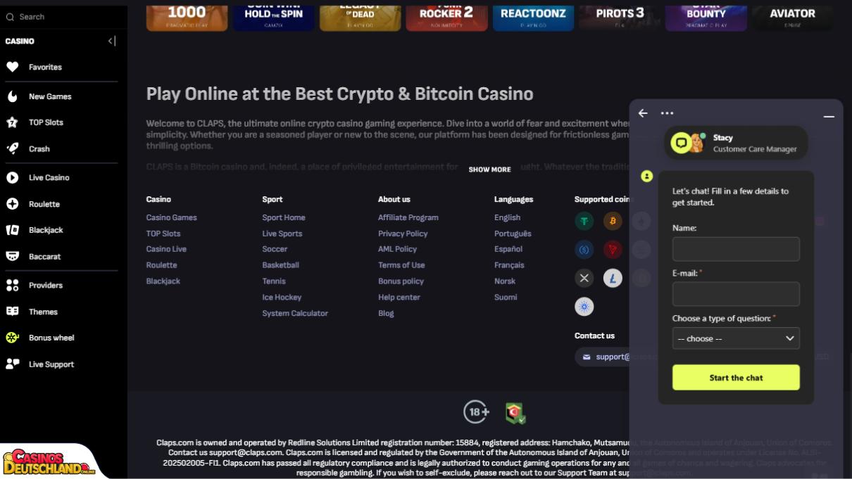 Claps Casino Unterstützung