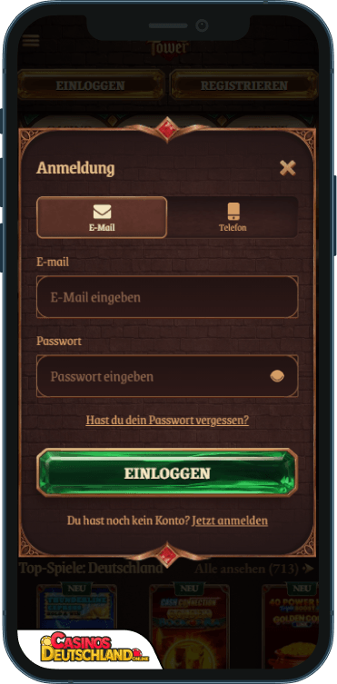 CrazyTower Casino Anmeldung