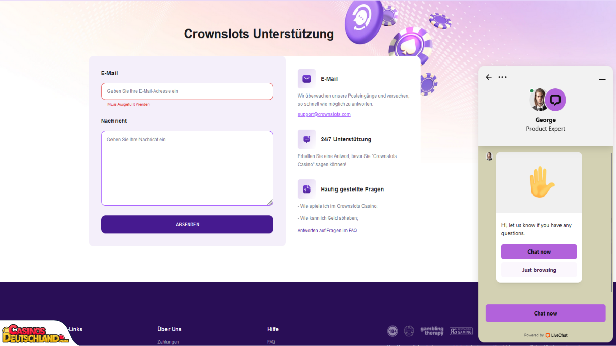 CrownSlots Casino Unterstützung