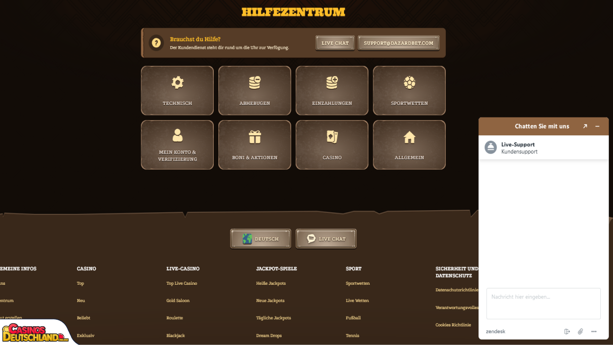 Dazardbet Casino Unterstützung