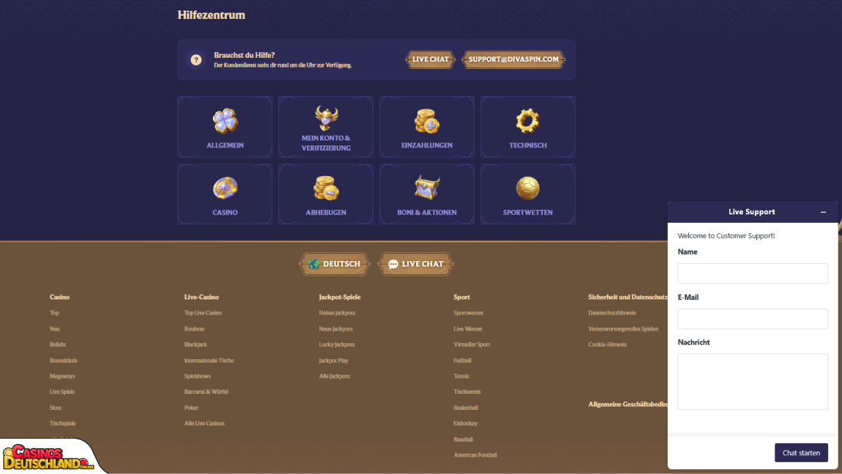 Divaspin Casino Unterstützung