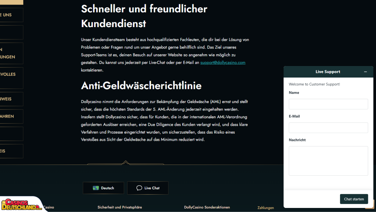 Dolly Casino Unterstützung