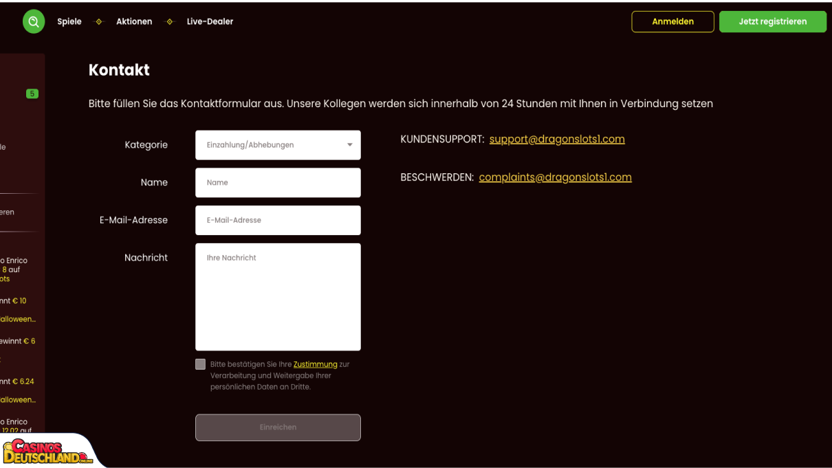 DragonSlots Casino Unterstützung