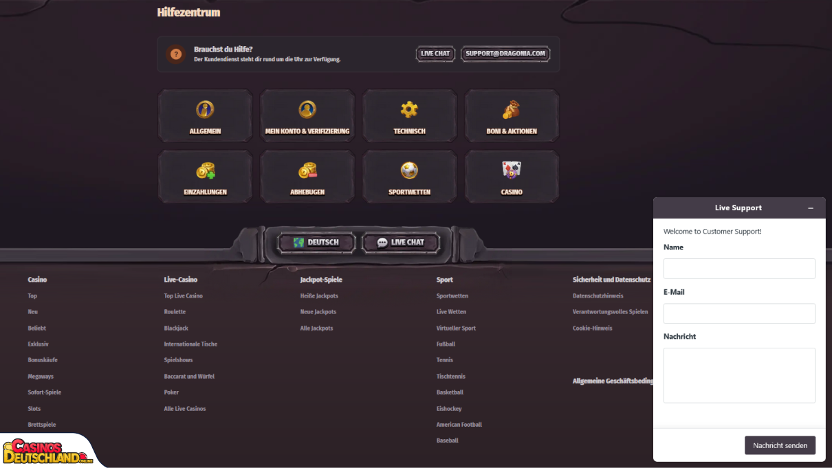 Dragonia Casino Unterstützung