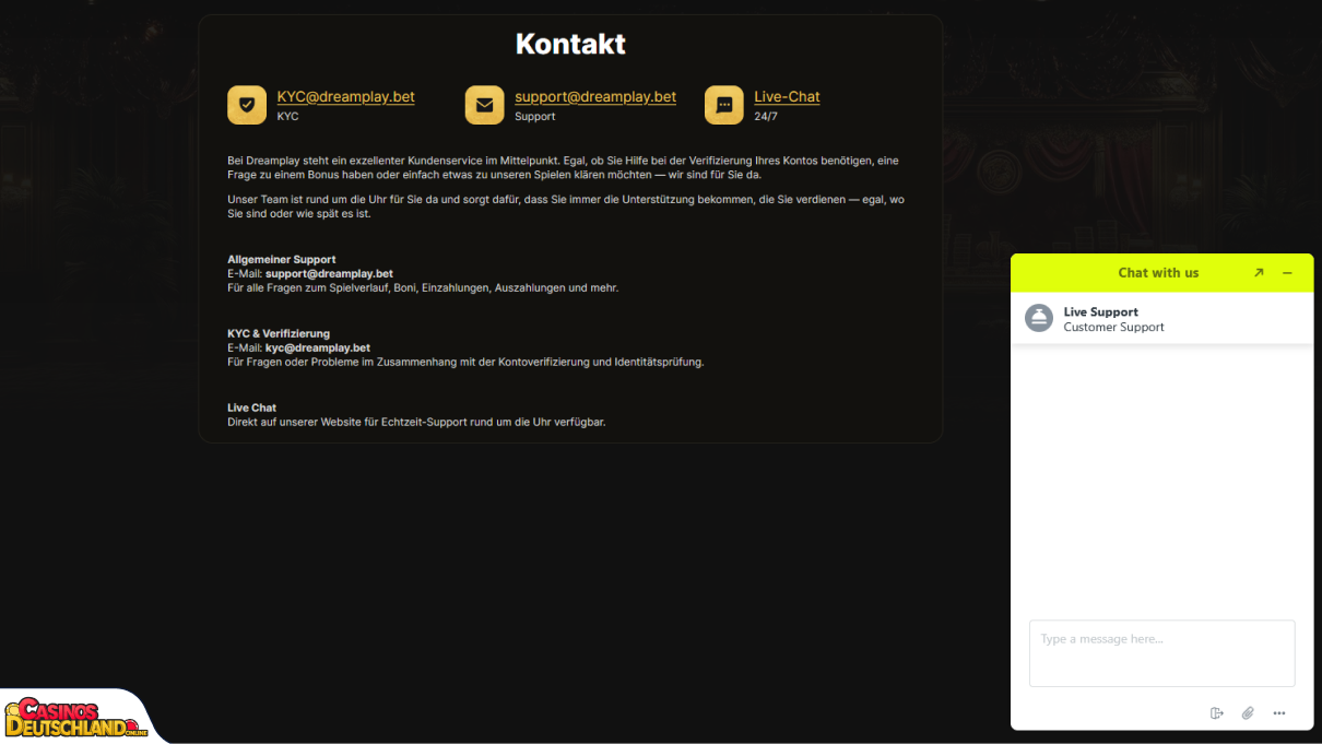Dreamplay Casino Unterstützung