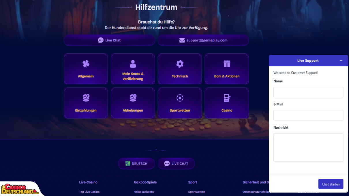 GeniePlay Casino Unterstützung