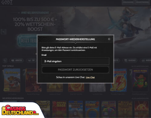 Godz Casino Problem beim Einloggen