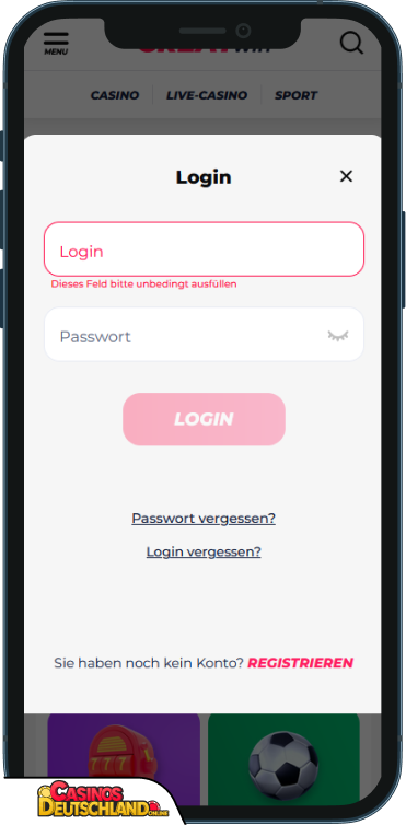 GreatWin Casino Anmeldung