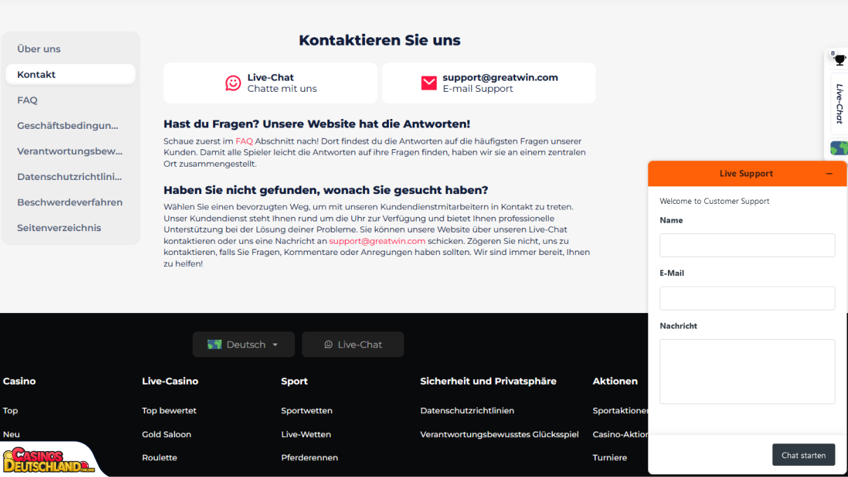 GreatWin Casino Unterstützung