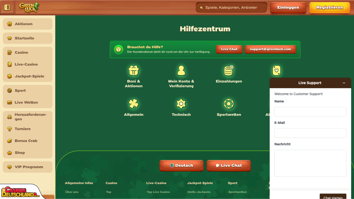 GreenLuck Casino Unterstützung