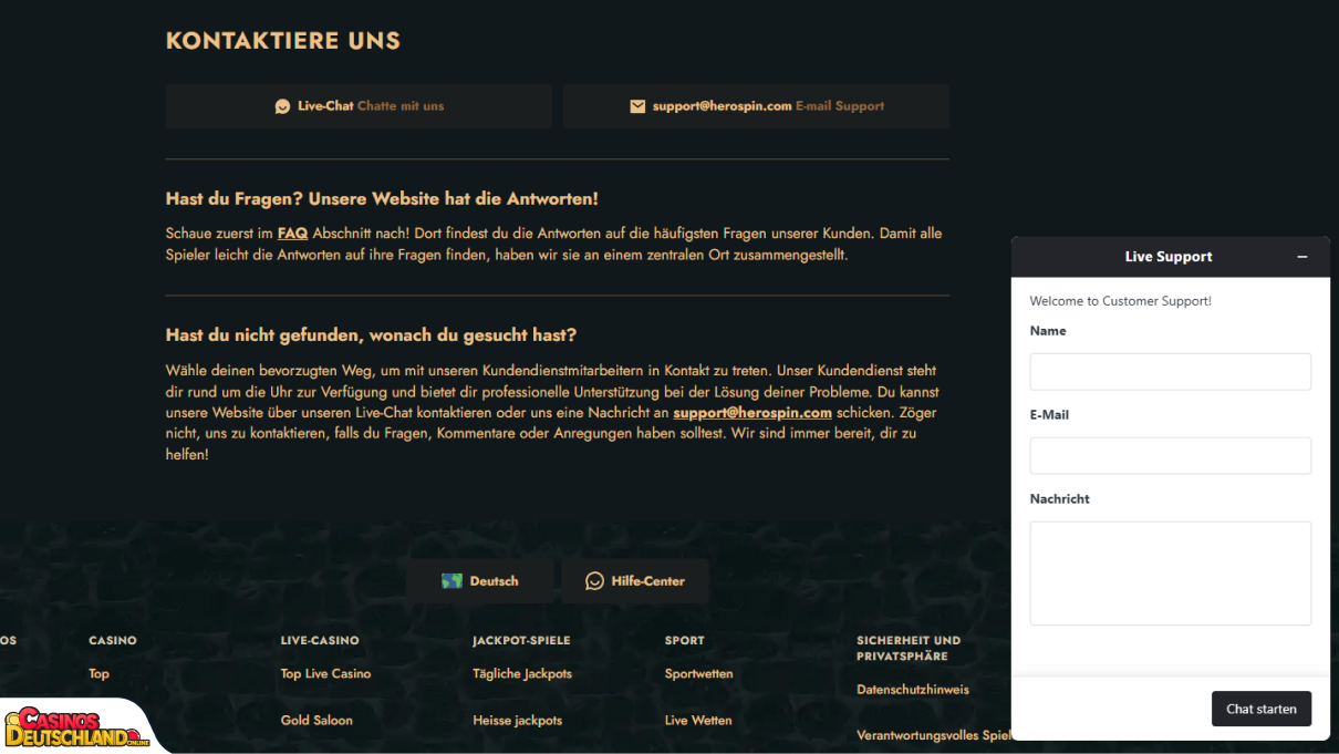 HeroSpin Casino Unterstützung