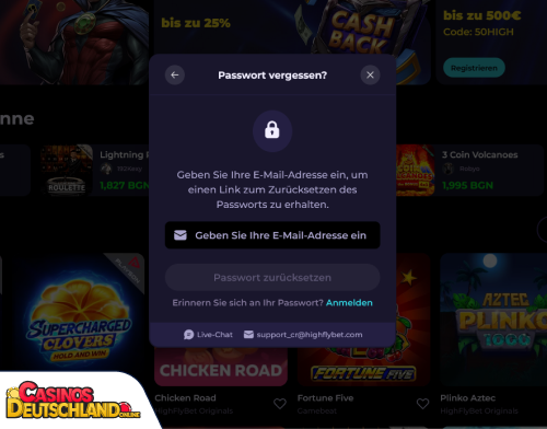 HighFly Bet Casino Problem beim Einloggen