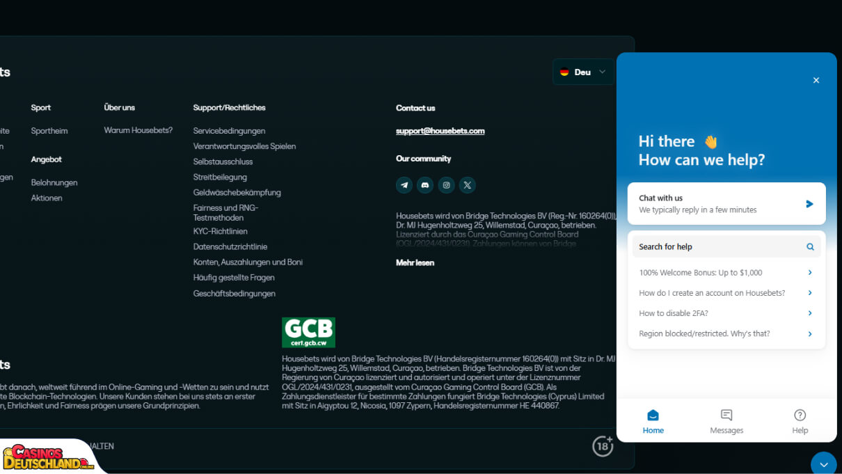 HouseBets Casino Unterstützung