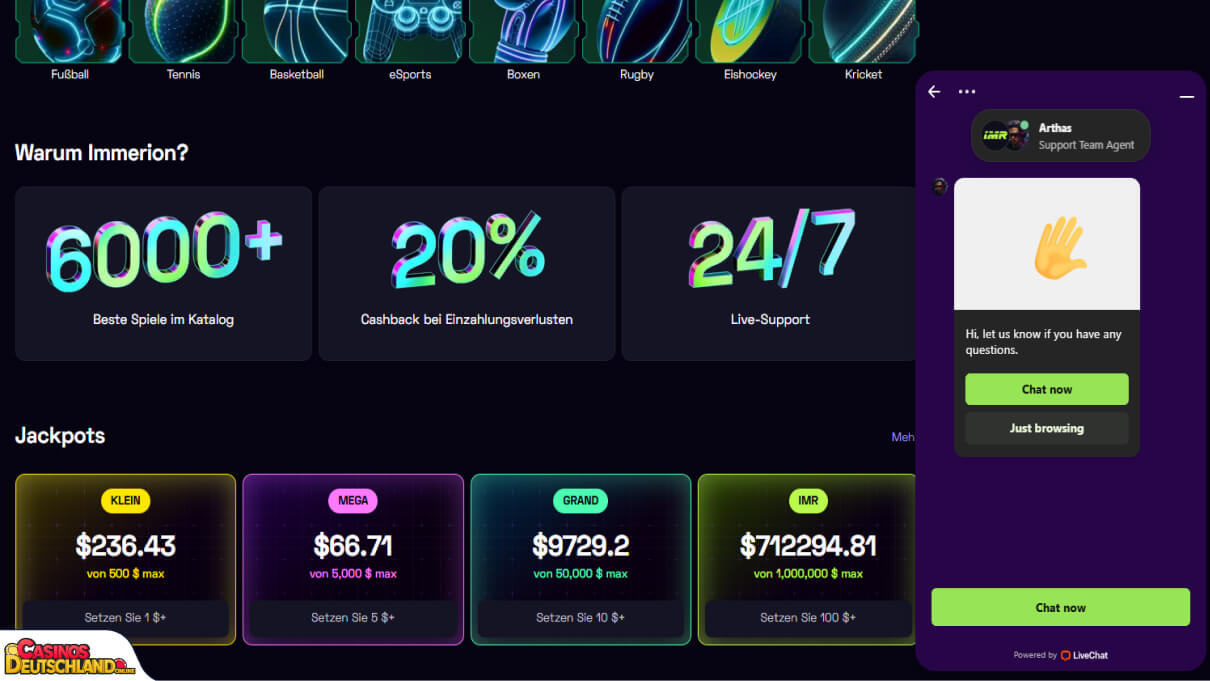Immerion Casino Unterstützung