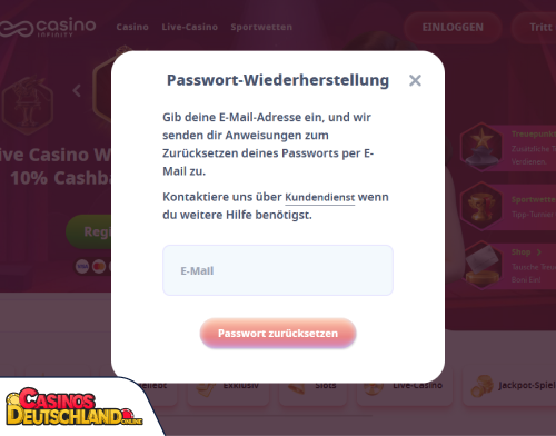 Infinity Casino Problem beim Einloggen
