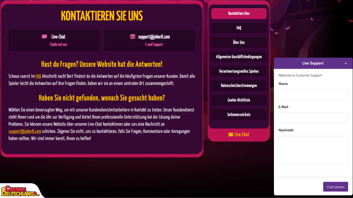 Joker8 Casino Unterstützung