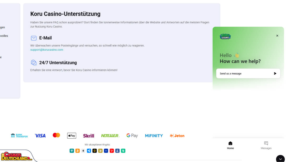 Koru Casino Unterstützung