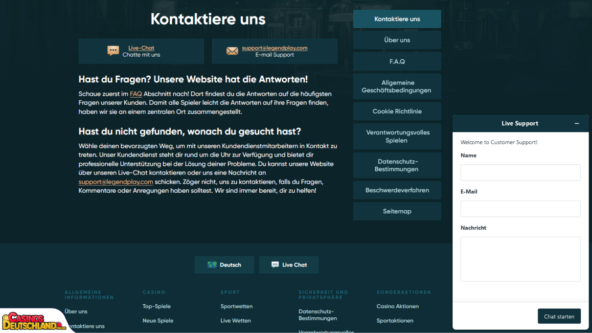 LegendPlay Casino Unterstützung