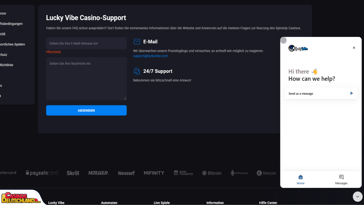 LuckyVibe Casino Unterstützung