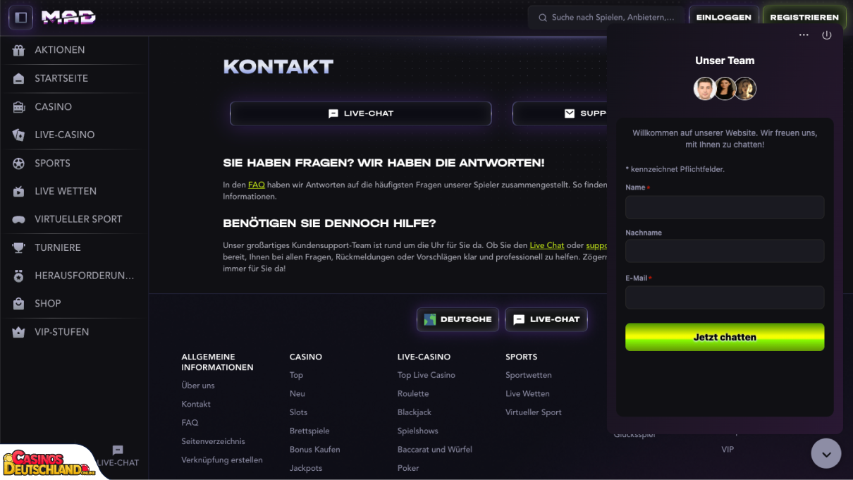 Mad Casino Unterstützung