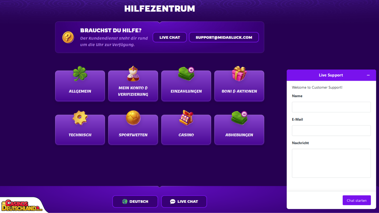 MidasLuck Casino Unterstützung