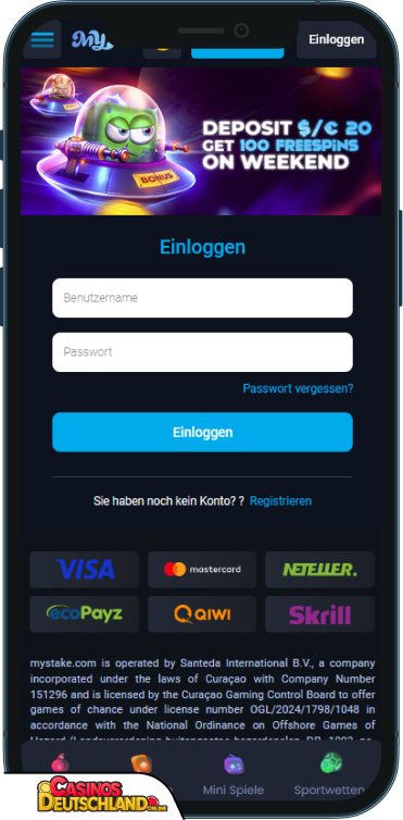 MyStake Casino Anmeldung