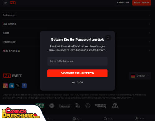 N1Bet Casino Problem beim Einloggen