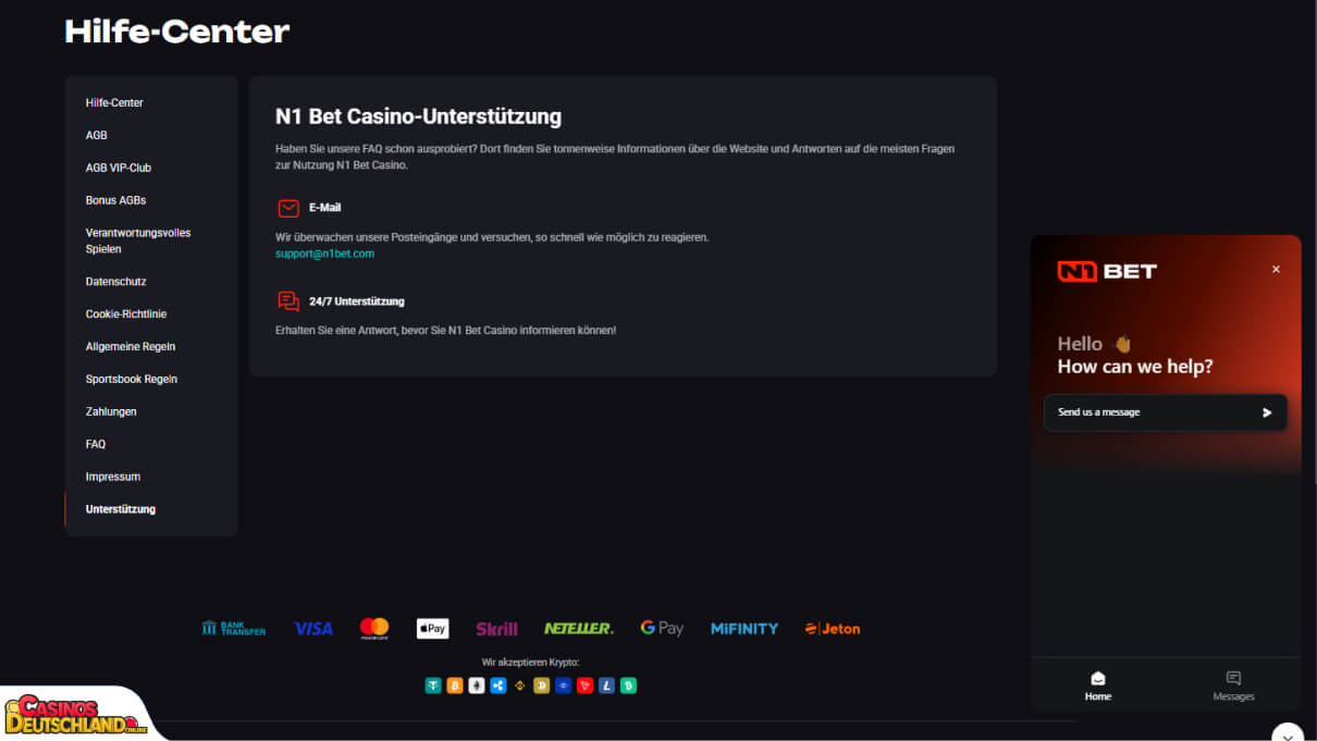 N1Bet Casino Unterstützung